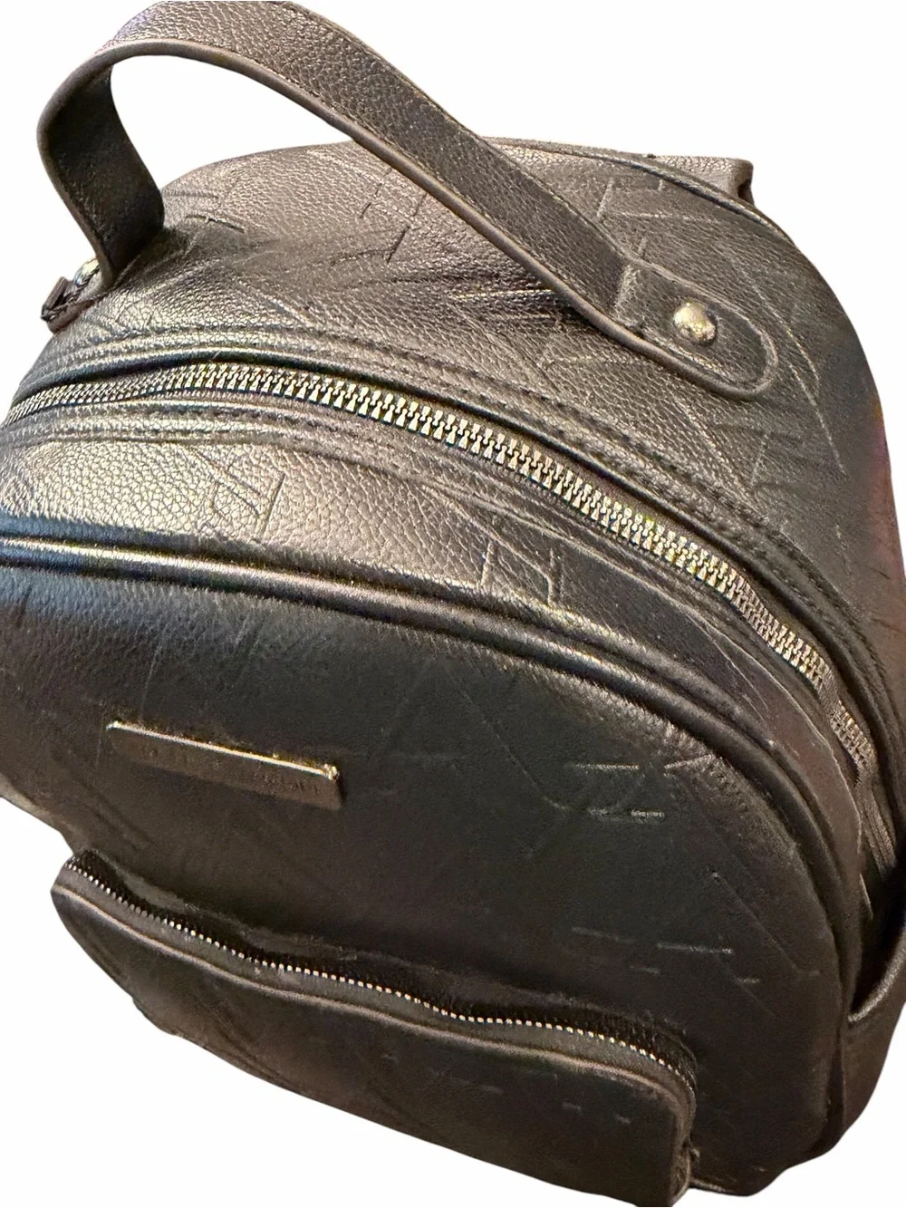 ADRIENNE Vittadini BLACK BACKPACK Debossed Logo Style NEW $210 Medium Travel